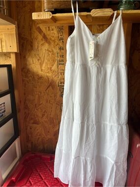 UNIQLO White Tiered Button-Front Maxi Slip Dress